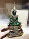 0203-thai Art Emerald Buddha Statue Meditation Amulet Green Old Gold Armor 5inch