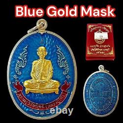 100% Blue Gold Mask Lp Toh Thai Amulet Buddha Pendant Original Box Rare K012