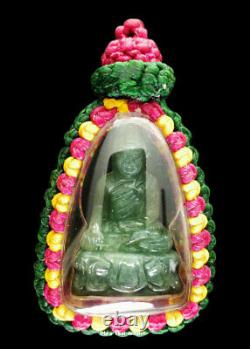 100% Real Jade Phra Chaiwat Wat Bawon Buddha Magic Statue Beautiful Thai Amulet