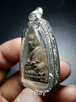 100% Thai Buddha Amulet Pra LP Toud Wat Huay Mongkol Silver Casing 2000