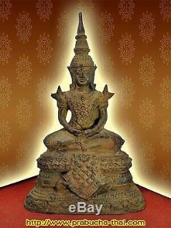12 Incs Thai Antique Buddha Phra Keaw Ratthana Luck Love Rich Protected RARE