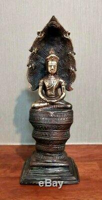 13.5 Incs PHRA NAK PROK Thai Cambodian Statue Buddha Brass Amulet Good Fortune