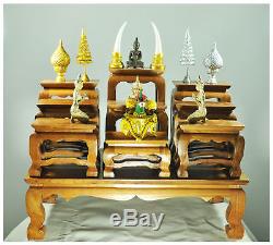 15 Altar Thai Wood Carving Tables worship Buddha amulet Set Shelf Statue figure