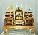 15 Altar Thai Wood Carving Tables worship Buddha amulet Set Shelf Statue figure