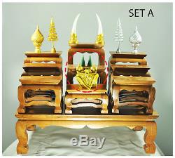 15 Altar Thai Wood Carving Tables worship Buddha amulet Set Shelf Statue figure
