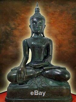 16'' Rare Thai Antique Buddha Lanna Immortal Phra of Chiang Tung Worship Amulet