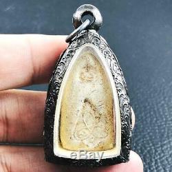 16093-vintage Stencil Silver Case Thai Amulet Millionaire Lp Boon Walking Buddha