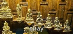 18 Buddha Mix Statue Thai Amulet wooden frames hand made work Gold light Gift