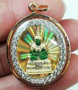 18K Gold Emerald Buddha Pendant Amulet Thai Yellow Auspicious Men Women Real