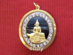 18K Gold Frame Thai Amulet Pendent Phra Sotorn & Chinnarat Gold Pendent Gem Gift