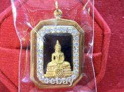 18K Gold Frame Thai Amulet Pendent Phra Sotorn, Chinnarat Gold Pendent Gem Gift