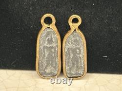 2 Antique Gold Boon Wat Klang Bang Kaew Thai Buddha/Monk Safety Amulet Pendant