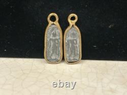 2 Antique Gold Boon Wat Klang Bang Kaew Thai Buddha/Monk Safety Amulet Pendant