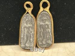 2 Antique Gold Boon Wat Klang Bang Kaew Thai Buddha/Monk Safety Amulet Pendant