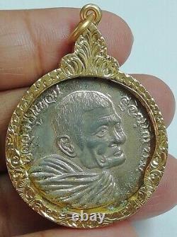 22k Thai Amulet Buddha Gold Pendant Waen Sujinno Auspicious Fortune Carved Auth