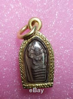 24k Gold Case Buddha Naga LP TOH Wat Pradoo Thai Amulet Wealth Lucky Fortune