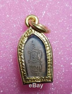 24k Gold Case Buddha Naga LP TOH Wat Pradoo Thai Amulet Wealth Lucky Fortune