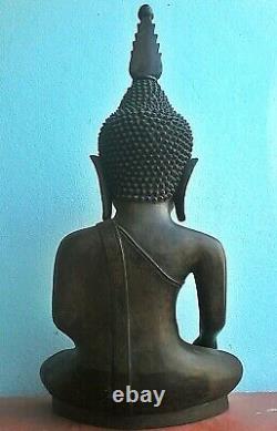 25'' Antique Thai Chang Rung Buddha Bronze Bigger Head Figure Good Collect RARE