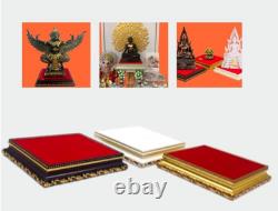 3 Set Altar Buddha base Amulet Stand Red velvet cloth, Thai hand made by wood