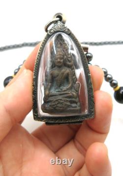 3 Set Antique Thai Buddha Amulet Pendant Hematite Necklace Chinnarat Lp Thuad