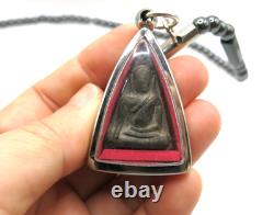 3 Set Antique Thai Buddha Amulet Pendant Hematite Necklace Chinnarat Lp Thuad
