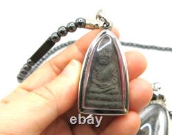 3 Set Antique Thai Buddha Amulet Pendant Hematite Necklace Chinnarat Lp Thuad