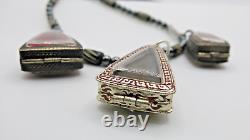 3 Set Antique Thai Buddha Amulet Pendant Hematite Necklace Phra Rod Nangpaya