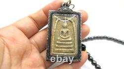 3 Set Antique Thai Buddha Amulet Pendant Hematite Necklace Phra Somdej Chinnarat