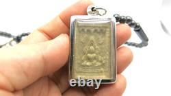 3 Set Antique Thai Buddha Amulet Pendant Hematite Necklace Phra Somdej Chinnarat