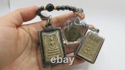 3 Set Antique Thai Buddha Amulet Pendant Hematite Necklace Phra Somdej Chinnarat