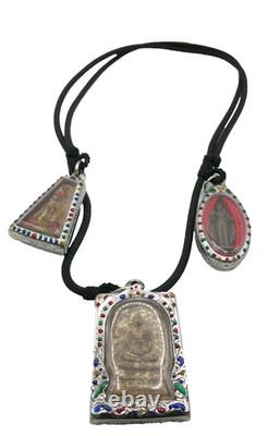 3 Set Antique Thai Buddha Amulet Pendant Necklace Phra Somdej Phra Pong Suphan