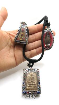 3 Set Antique Thai Buddha Amulet Pendant Necklace Phra Somdej Phra Pong Suphan