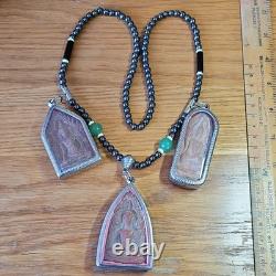3 Thai Buddha Khun Phan Powerful Amulets, Set In Cases With Necklace, Powerful