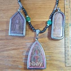 3 Thai Buddha Khun Phan Powerful Amulets, Set In Cases With Necklace, Powerful