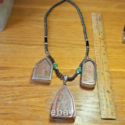 3 Thai Buddha Khun Phan Powerful Amulets, Set In Cases With Necklace, Powerful