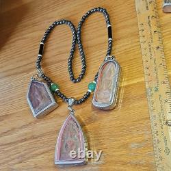 3 Thai Buddha Khun Phan Powerful Amulets, Set In Cases With Necklace, Powerful