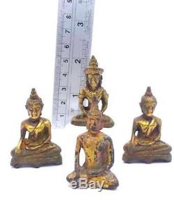 4 Mix Mini Brass Statues Buddha Ayutthaya Thai Buddha Amulets Wealth fortune