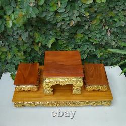 4 pcs/ Set Small Altar Table Thai Buddha Worship Teak Wood Amulet Handmade