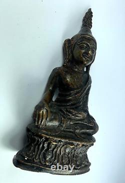 6.5 Old Brass Phra Chai Buddha Ngang Statue Gambling Luck Talisman Thai Amulet