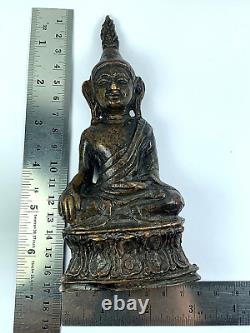 6.5 Old Brass Phra Chai Buddha Ngang Statue Gambling Luck Talisman Thai Amulet