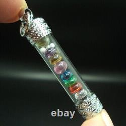 7 Pcs. Naga Gem 9 Color Takrut Pendant & 3 Mini Buddha Relics Pearl Thai Amulet