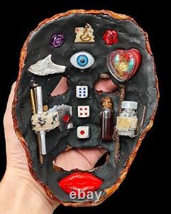 7 Voodoo Gilt Gold Mask Takrut Dice Charm Gambling Fortune Thai Amulet #4102