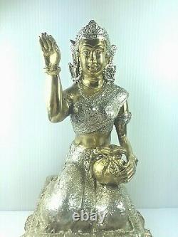 8.5 Brass Nang Kwak Statue Buddha Bucha Luck Wealth Fetish Talisman Thai Amulet