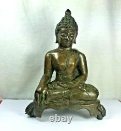 8.5 Magic Spirit Old Bronze Phra Chiang San Buddha Statue Luck Rich Thai Amulet