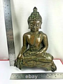 8.5 Magic Spirit Old Bronze Phra Chiang San Buddha Statue Luck Rich Thai Amulet