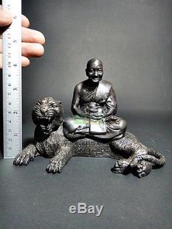8714-Bronze Statue Lp Pern Tiger Rider Wat Bangpha Amulet Thai Buddha Meditation