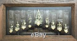 9 Buddha Statue Set Thai Buddha Amulet wooden frames hand made work Gold light