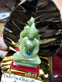 9012-buddha Statue Leklai Thai Amulet Meditation Glow In Dark Naga Green Somporn