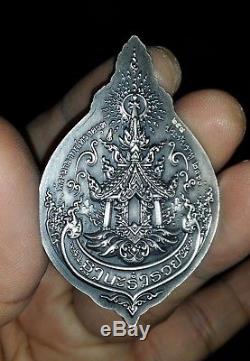 925 SILVER COIN Thai Buddha Amulet Phra Narai & Krut RAHU Protect Genuine Case