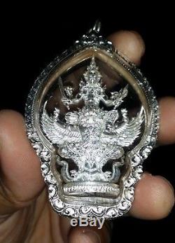 925 SIlver Thai Buddha Amulet Phra Narai & Krut Protect Genuine Wealthy & Case